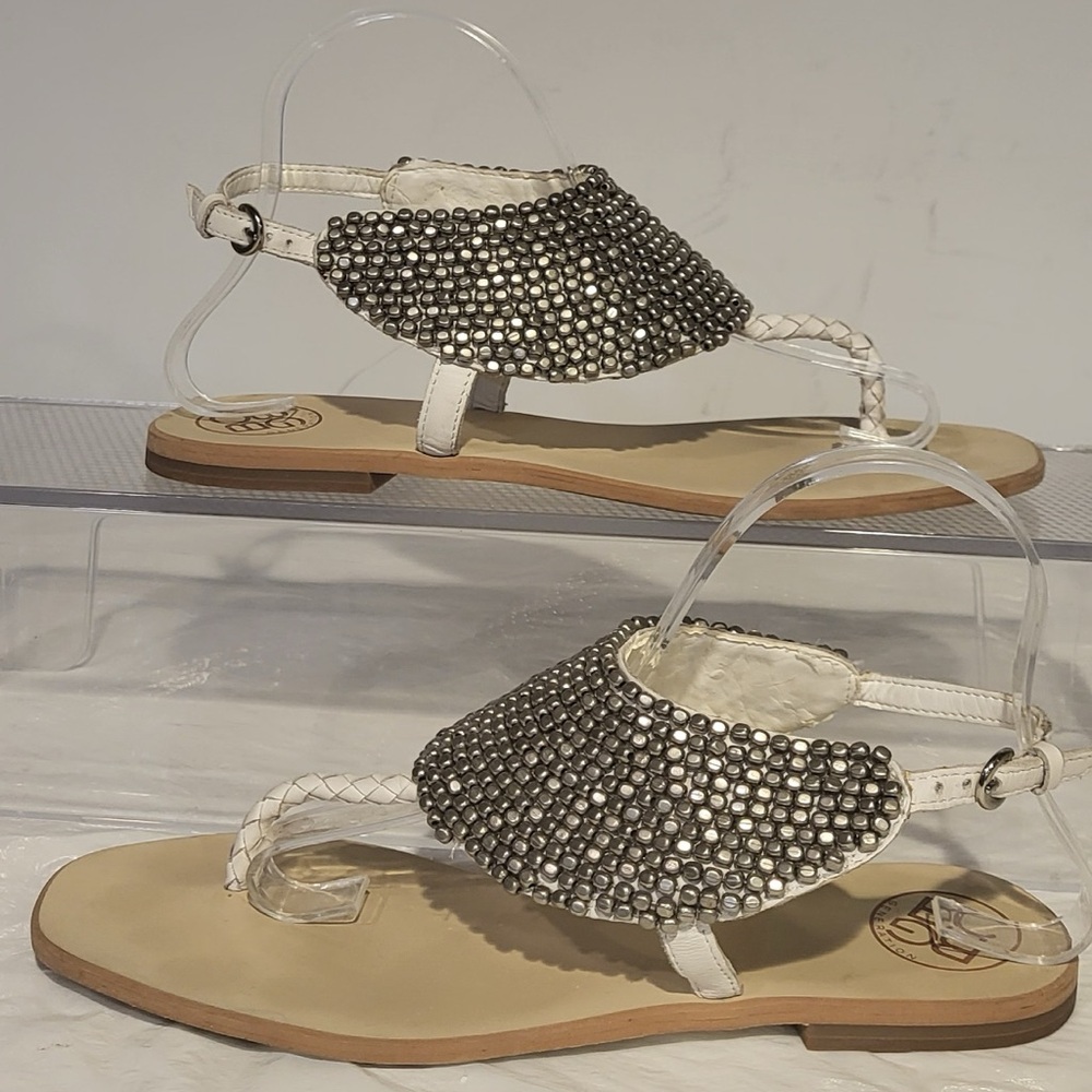 🎇PRICE DROP...BCBGeneration white and silver leather metal thong sandals